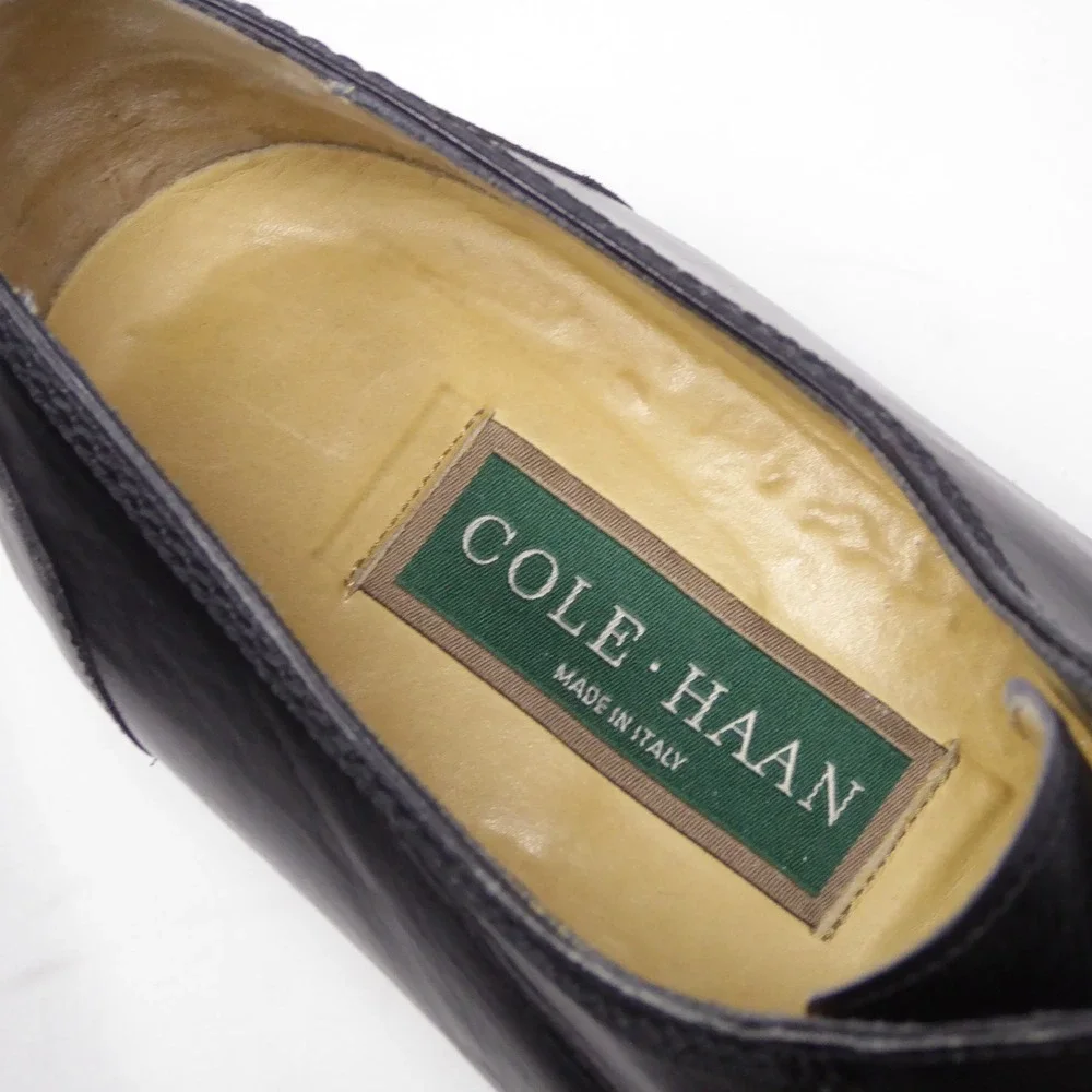 Vintage Cole Haan Mens Derby Oxfords Shoes Black Leather Made in Italy 12 M